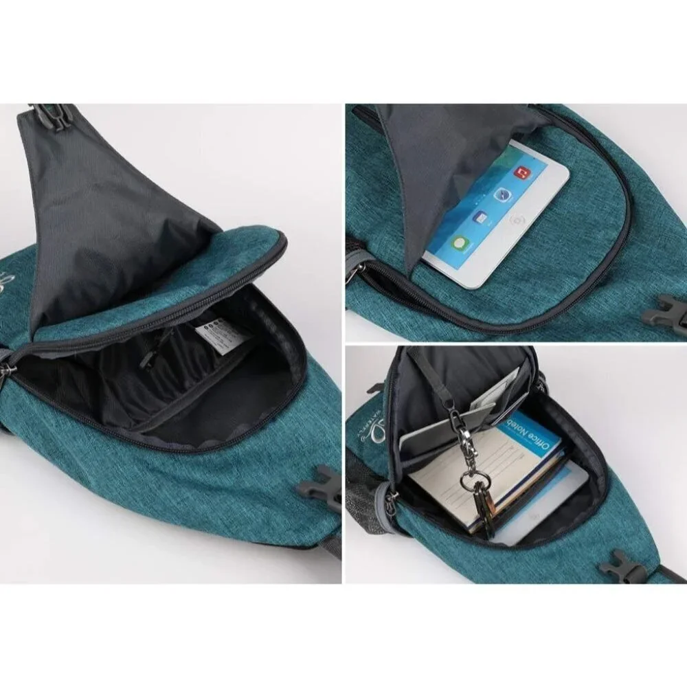 Men Teal Blue Crossbody Sling Backpack Sling Bag Travel Hiking Chest Bag Daypack